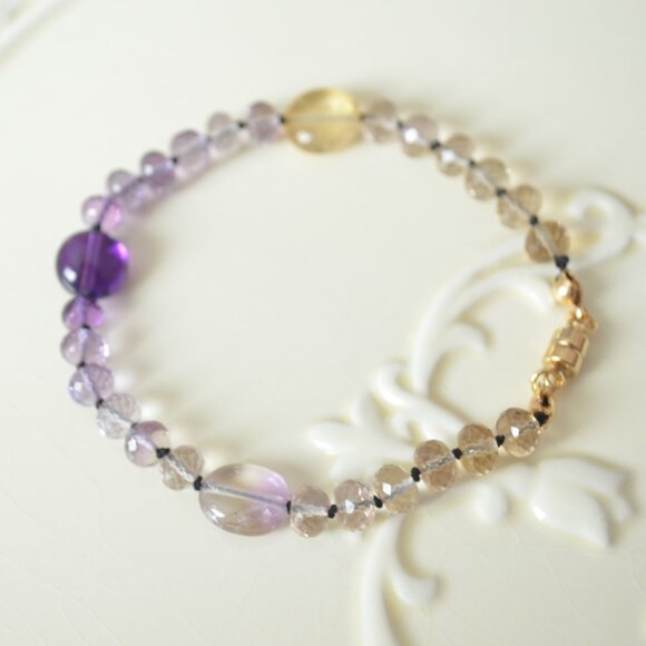 Hand Knotted Ametrine Bracelet with Citrine and Amethyst - Picture 6 of 10